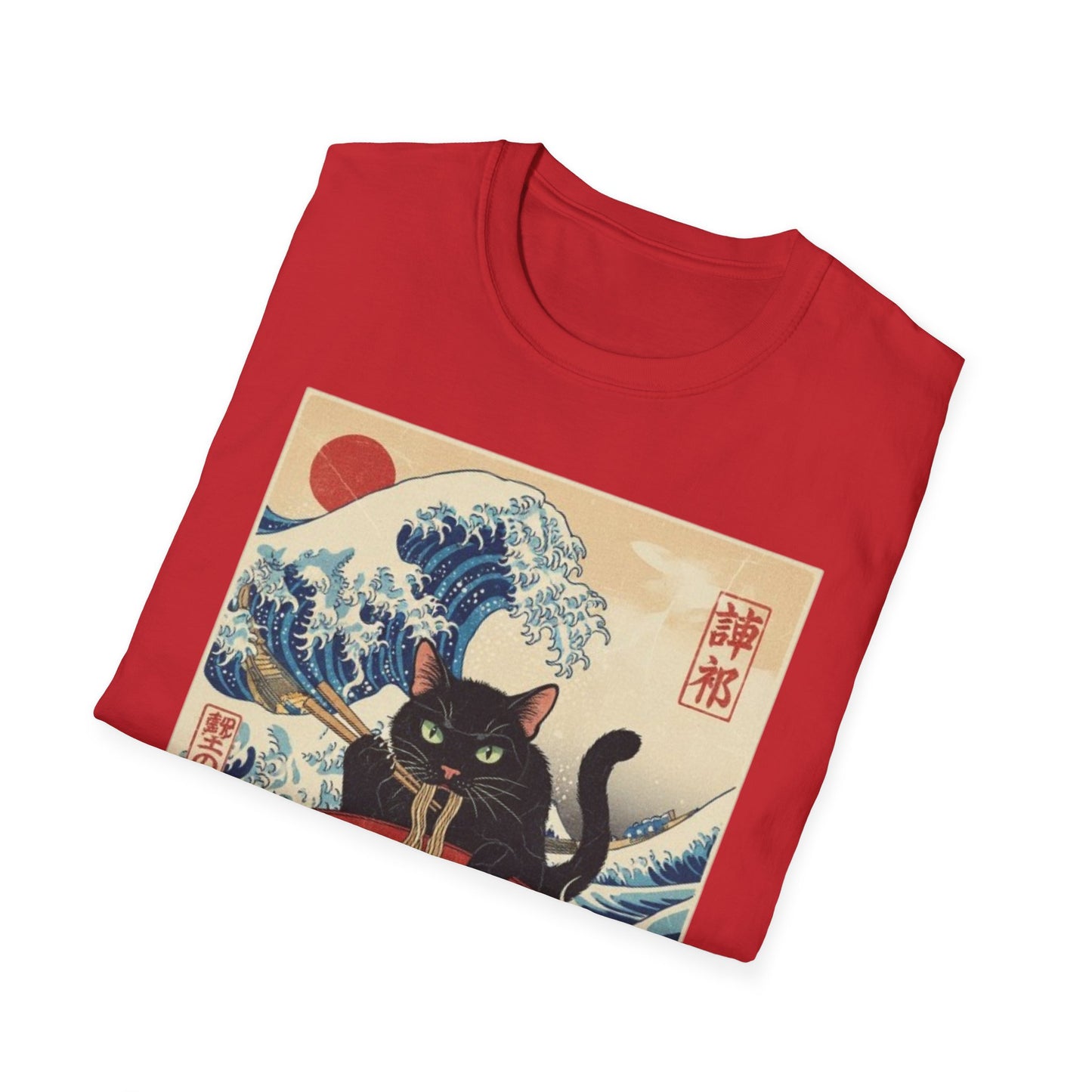 Japanese Ukiyo-e Black Cat Ramen T-Shirt