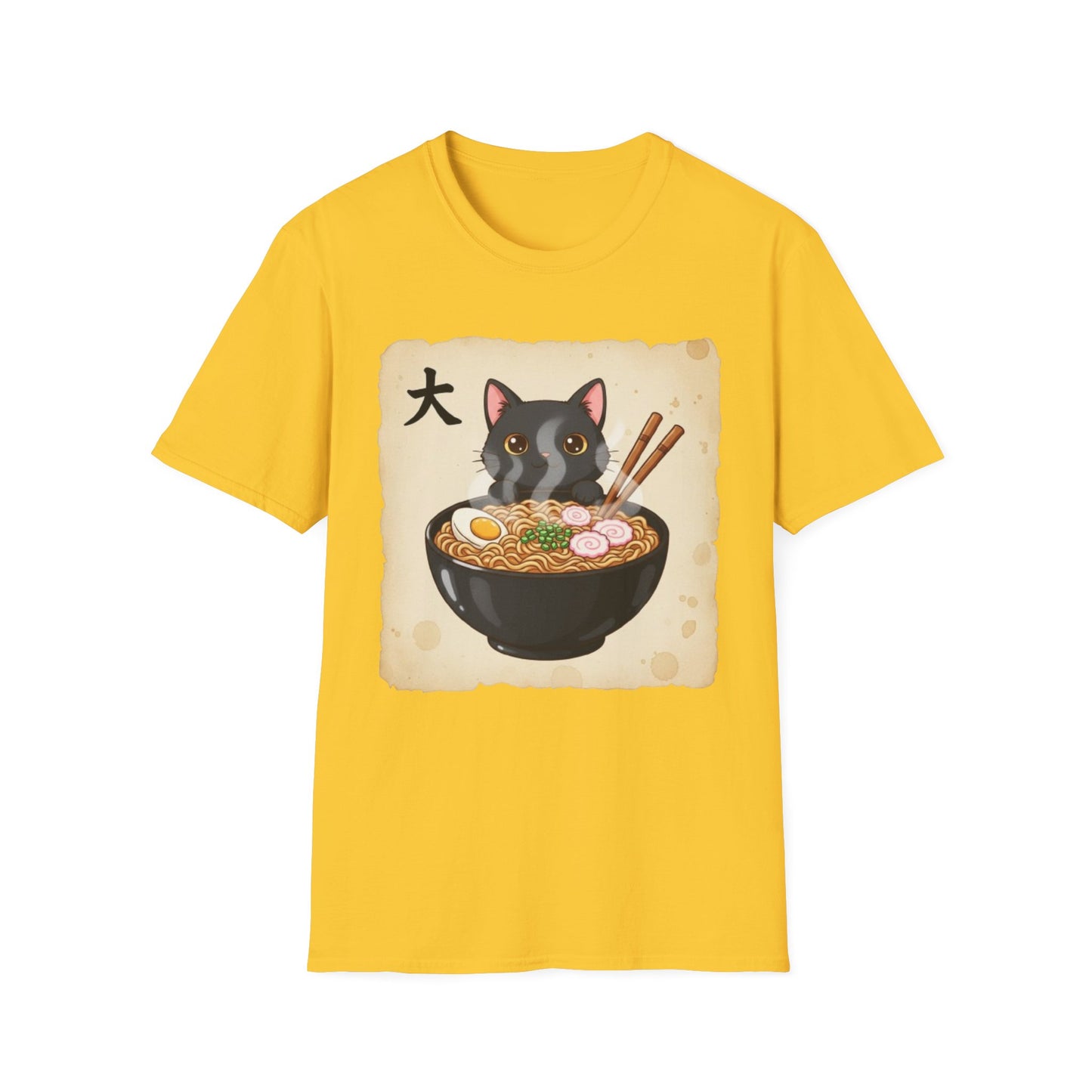Funny Japanese Anime Kawaii Cat Eating Ramen Graphic T-Shirt