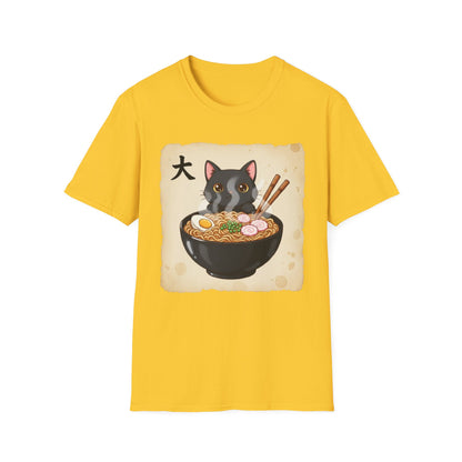 Funny Japanese Anime Kawaii Cat Eating Ramen Graphic T-Shirt