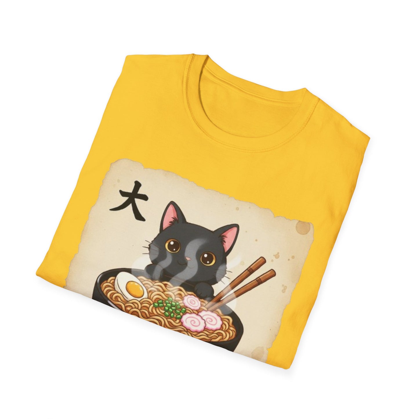 Funny Japanese Anime Kawaii Cat Eating Ramen Graphic T-Shirt