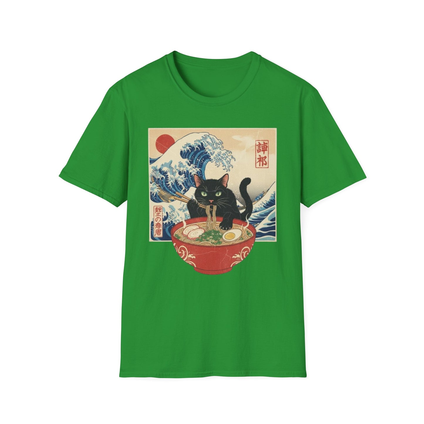 Japanese Ukiyo-e Black Cat Ramen T-Shirt