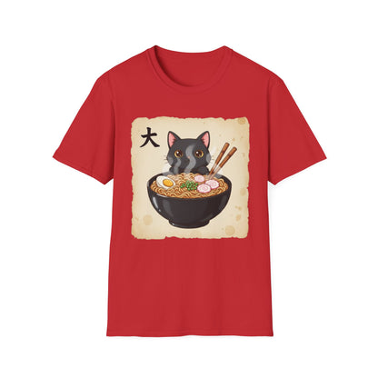 Funny Japanese Anime Kawaii Cat Eating Ramen Graphic T-Shirt