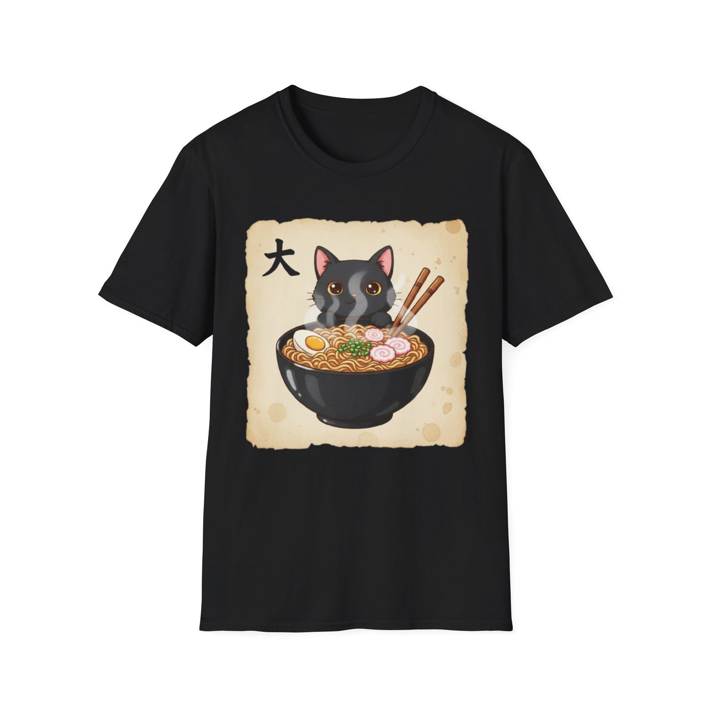 Funny Japanese Anime Kawaii Cat Eating Ramen Graphic T-Shirt