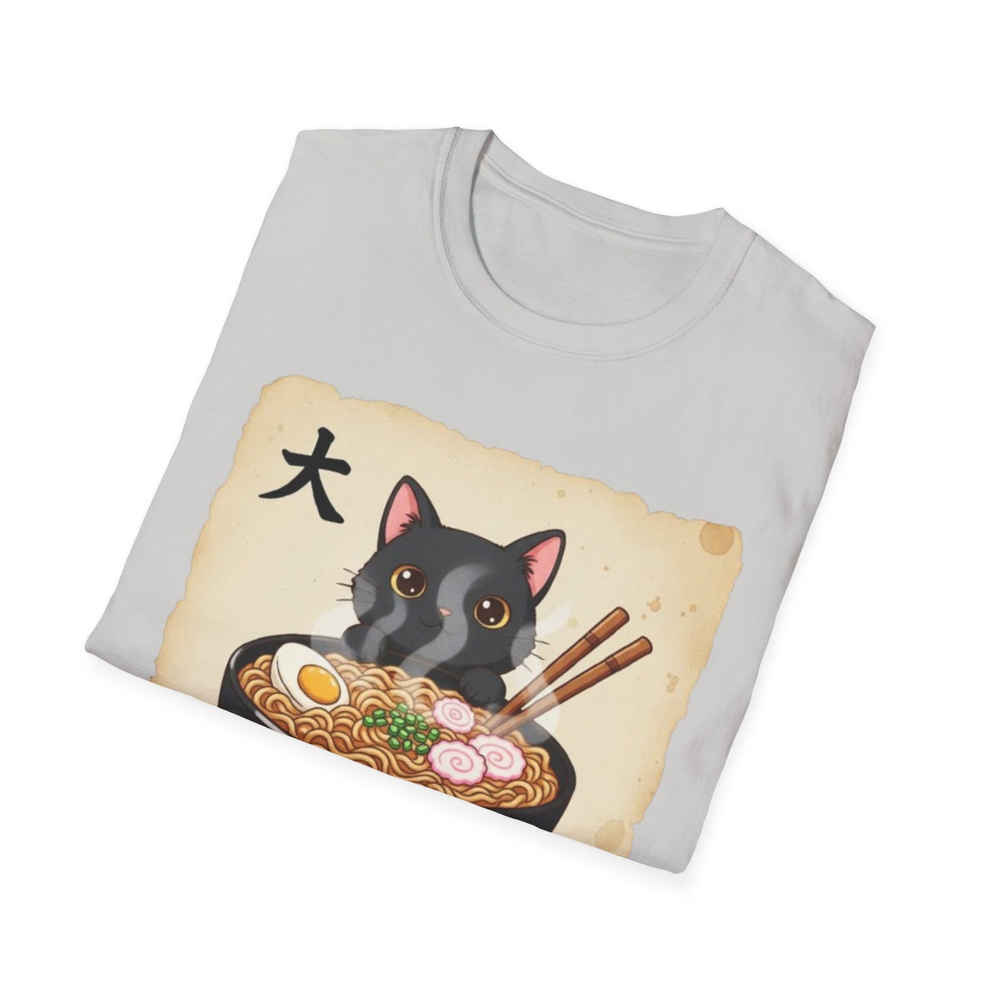 Funny Japanese Anime Kawaii Cat Eating Ramen Graphic T-Shirt