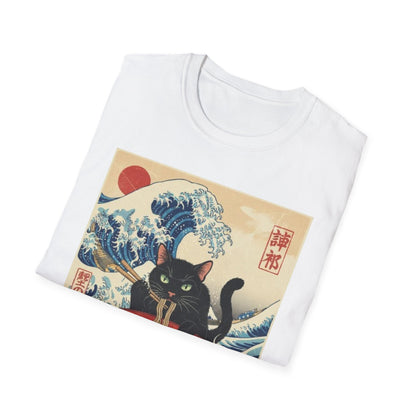 Japanese Ukiyo-e Black Cat Ramen T-Shirt