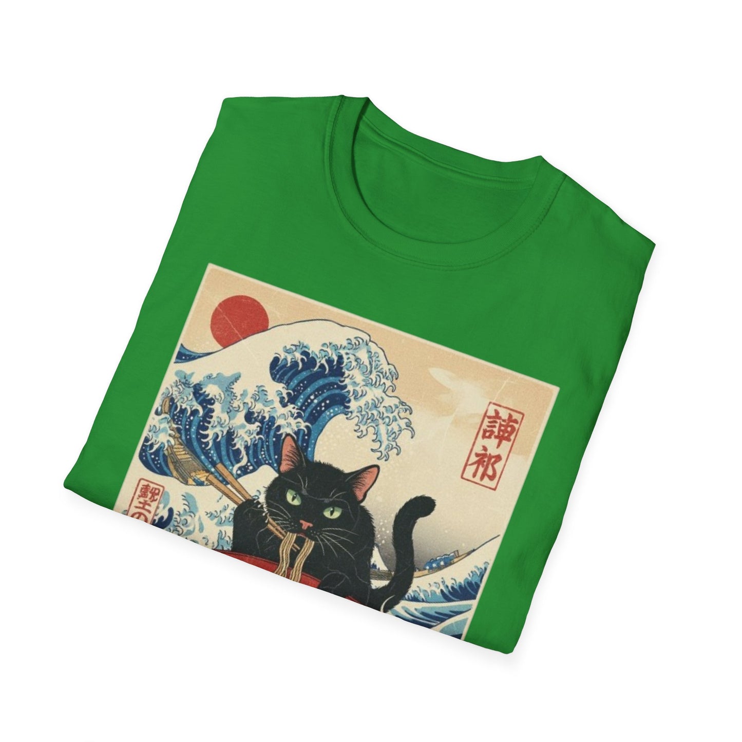 Japanese Ukiyo-e Black Cat Ramen T-Shirt