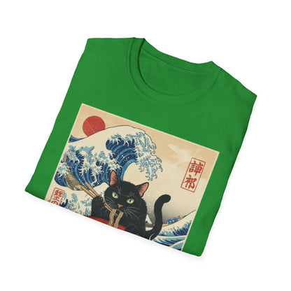 Japanese Ukiyo-e Black Cat Ramen T-Shirt