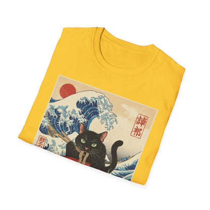 Japanese Ukiyo-e Black Cat Ramen T-Shirt