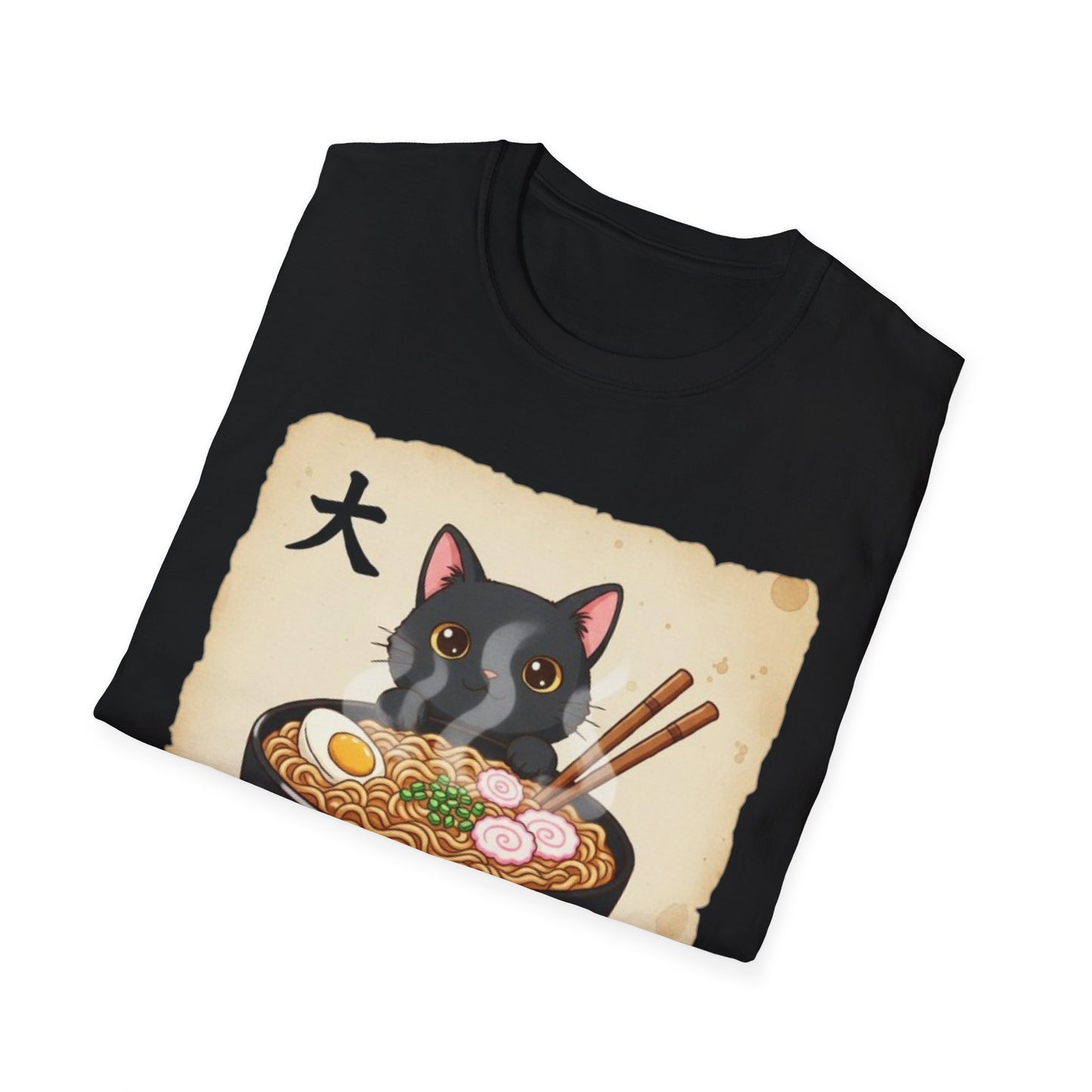 Funny Japanese Anime Kawaii Cat Eating Ramen Graphic T-Shirt