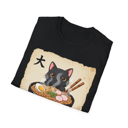 Funny Japanese Anime Kawaii Cat Eating Ramen Graphic T-Shirt