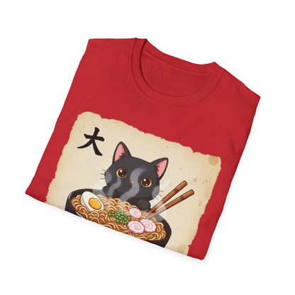Funny Japanese Anime Kawaii Cat Eating Ramen Graphic T-Shirt