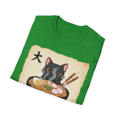 Funny Japanese Anime Kawaii Cat Eating Ramen Graphic T-Shirt