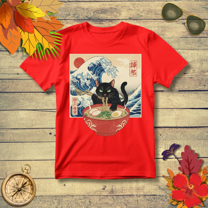 Japanese Ukiyo-e Black Cat Ramen T-Shirt