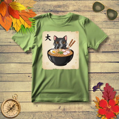 Funny Japanese Anime Kawaii Cat Eating Ramen Graphic T-Shirt
