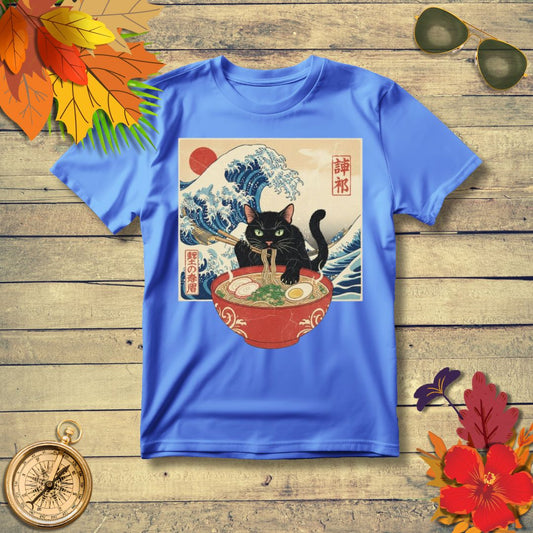 Japanese Ukiyo-e Black Cat Ramen T-Shirt