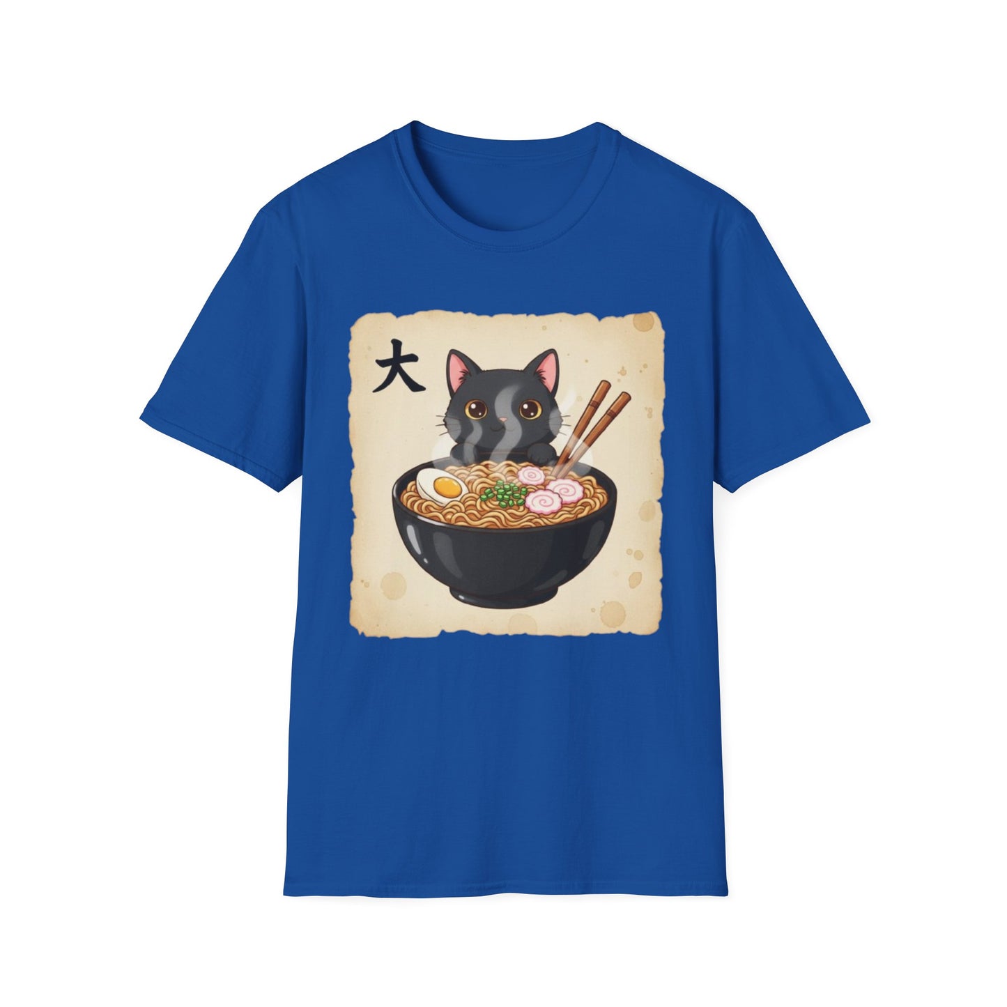 Funny Japanese Anime Kawaii Cat Eating Ramen Graphic T-Shirt