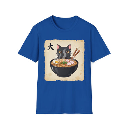 Funny Japanese Anime Kawaii Cat Eating Ramen Graphic T-Shirt