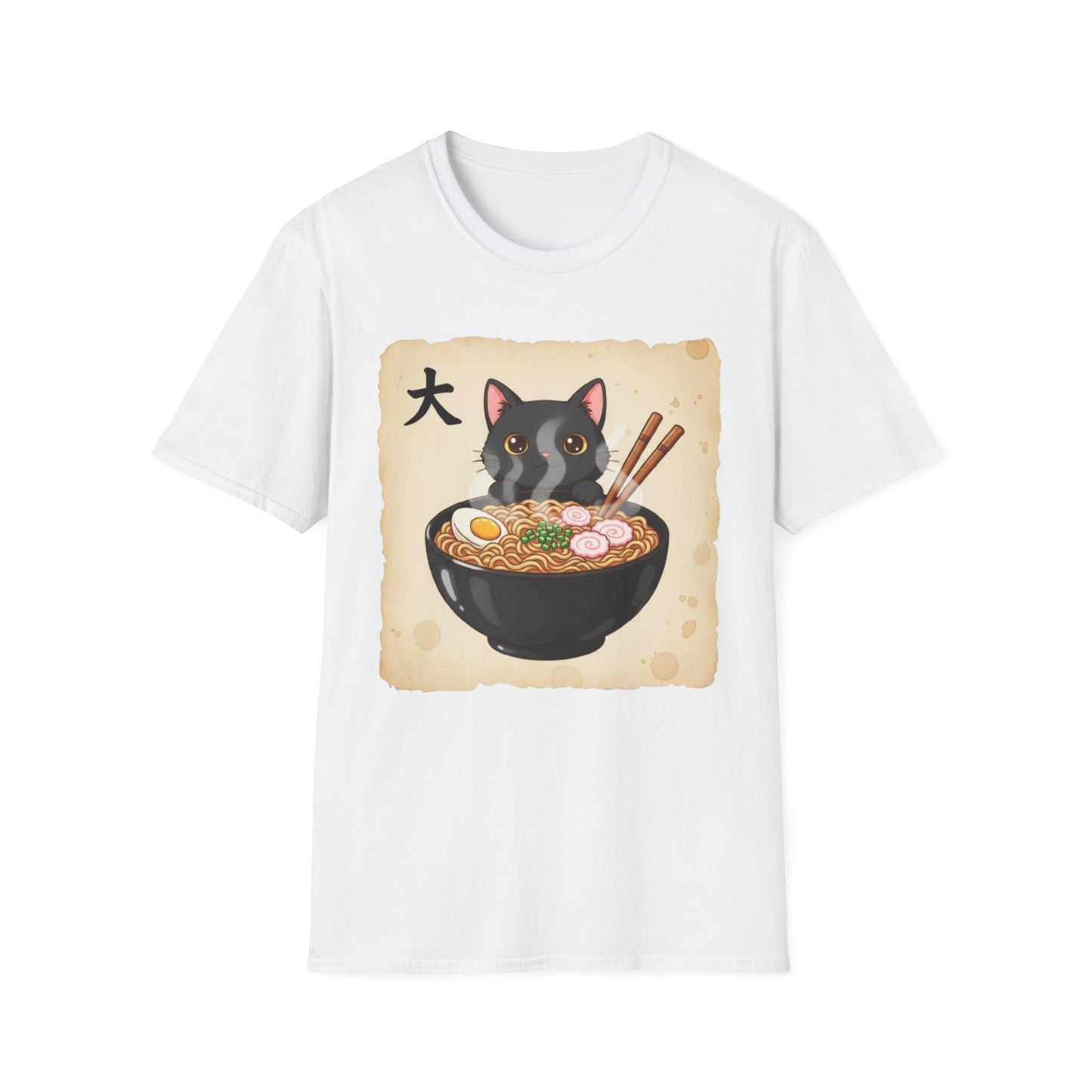 Funny Japanese Anime Kawaii Cat Eating Ramen Graphic T-Shirt