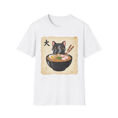 Funny Japanese Anime Kawaii Cat Eating Ramen Graphic T-Shirt
