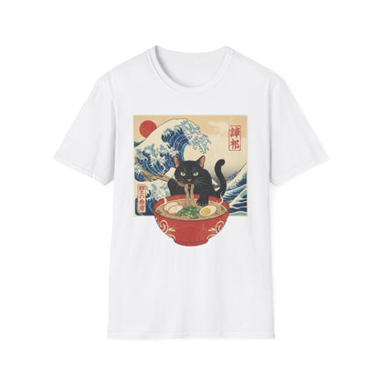Japanese Ukiyo-e Black Cat Ramen T-Shirt