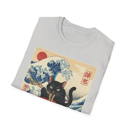 Japanese Ukiyo-e Black Cat Ramen T-Shirt