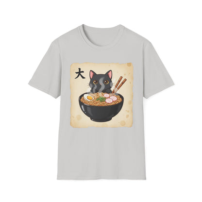 Funny Japanese Anime Kawaii Cat Eating Ramen Graphic T-Shirt