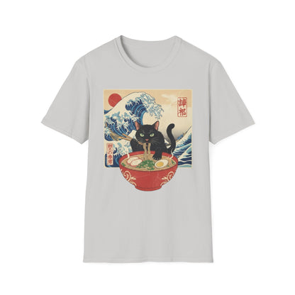 Japanese Ukiyo-e Black Cat Ramen T-Shirt