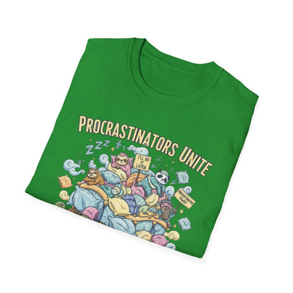 Procrastinators Unite... Tomorrow | Funny Graphic Tee for Masters of Delay & Last-Minute Hustlers