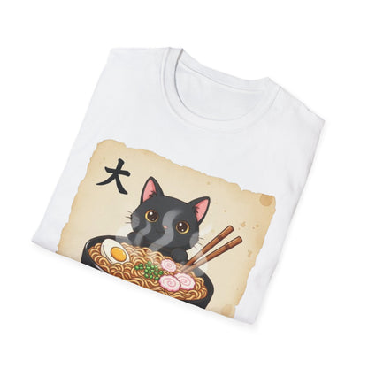 Funny Japanese Anime Kawaii Cat Eating Ramen Graphic T-Shirt