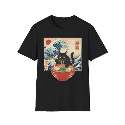 Japanese Ukiyo-e Black Cat Ramen T-Shirt