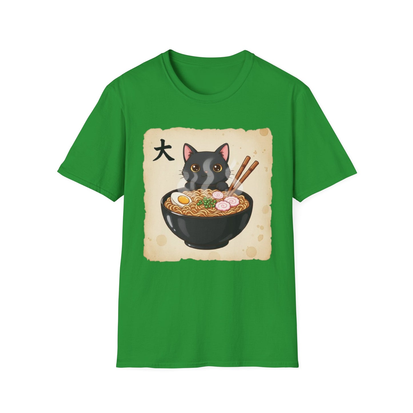 Funny Japanese Anime Kawaii Cat Eating Ramen Graphic T-Shirt
